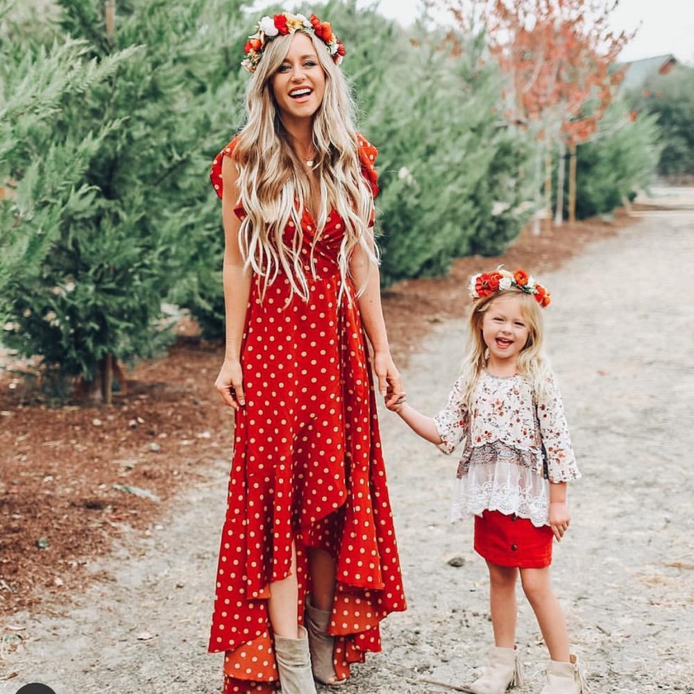 Vici polka dot dress rust red color